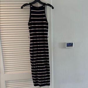 Ted Baker London Black and Light Pink Striped Midi Dress